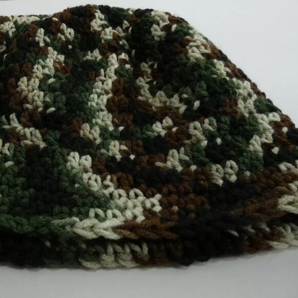 Camo Beanie 9" Baggy Cap OS Forest Camouflage Hat Handmade Crochet Hand Knit USA - Picture 8 of 9